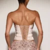 Yulea Satin Draped Lace-Up Corset Top i guld Yulea Satin Draped Lace-Up Corset Top i guld