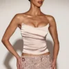 Yulea Satin Draped Lace-Up Corset Top i guld Yulea Satin Draped Lace-Up Corset Top i guld