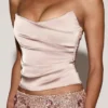 Yulea Satin Draped Lace-Up Corset Top i guld Yulea Satin Draped Lace-Up Corset Top i guld