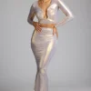 Zahra Mid Rise Metallic Jersey Gown Kjol i ljusguld Zahra Mid Rise Metallic Jersey Gown Kjol i ljusguld