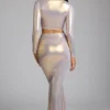 Zahra Mid Rise Metallic Jersey Gown Kjol i ljusguld Zahra Mid Rise Metallic Jersey Gown Kjol i ljusguld