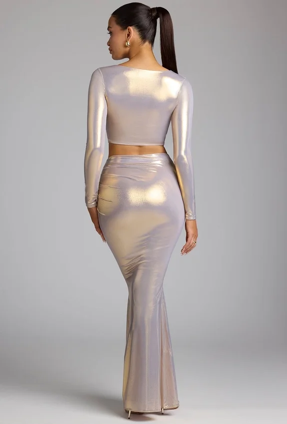 Zahra Mid Rise Metallic Jersey Gown Kjol i ljusguld Zahra Mid Rise Metallic Jersey Gown Kjol i ljusguld