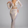 Zahra Mid Rise Metallic Jersey Gown Kjol i ljusguld Zahra Mid Rise Metallic Jersey Gown Kjol i ljusguld