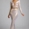 Zahra Mid Rise Metallic Jersey Gown Kjol i ljusguld Zahra Mid Rise Metallic Jersey Gown Kjol i ljusguld