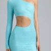 Zanab Metallic Cut-Out One-Shoulder Miniklänning i isblått Zanab Metallic Cut-Out One-Shoulder Miniklänning i isblått