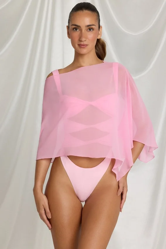 Zarayah genomskinlig poncho i Candyfloss Pink Zarayah genomskinlig poncho i Candyfloss Pink