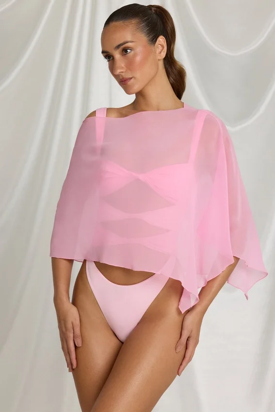 Zarayah genomskinlig poncho i Candyfloss Pink Zarayah genomskinlig poncho i Candyfloss Pink