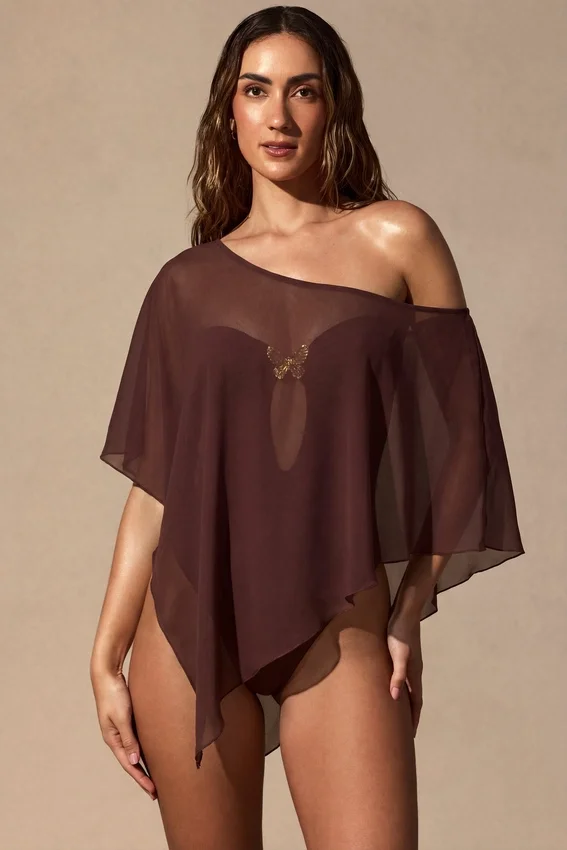 Zarayah genomskinlig poncho i espressobrun Zarayah genomskinlig poncho i espressobrun