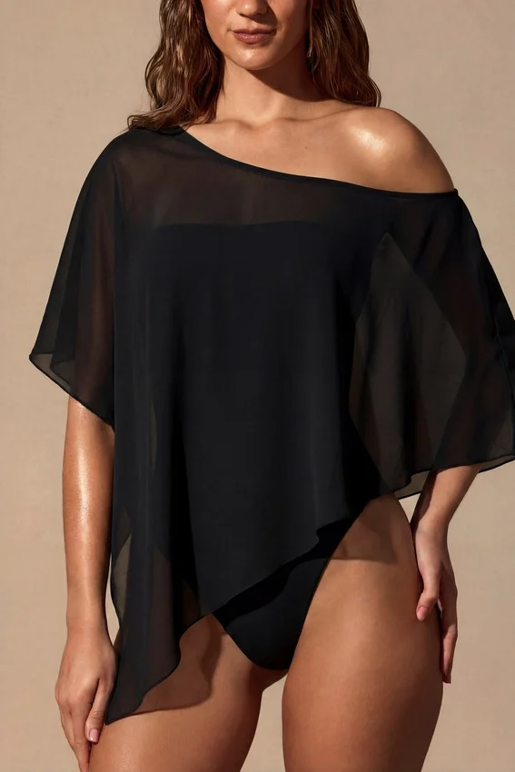 Zarayah Sheer Poncho i svart Zarayah Sheer Poncho i svart