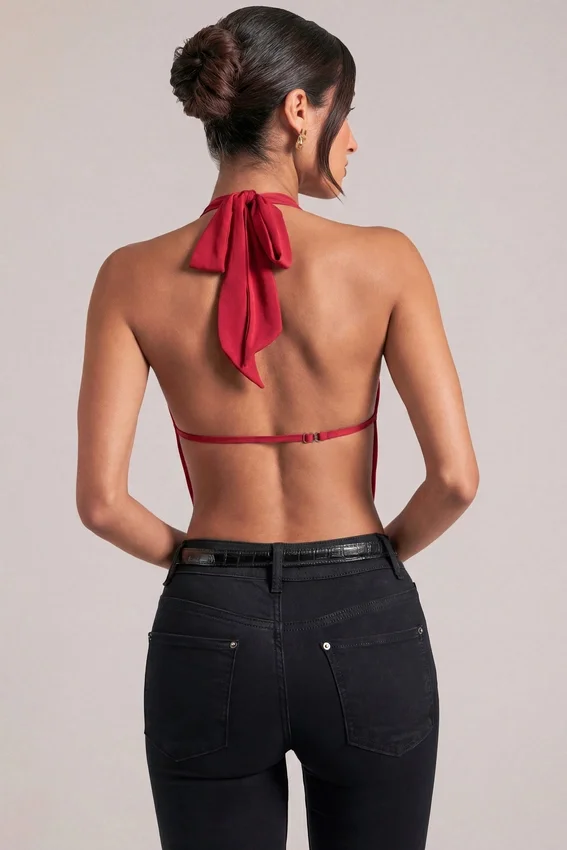 Zenna draperad cowl-top i körsbärsrött Zenna draperad cowl-top i körsbärsrött