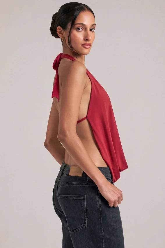 Zenna draperad cowl-top i körsbärsrött Zenna draperad cowl-top i körsbärsrött