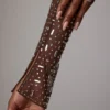 Zeta Sheer Embellished Long Sleeve A-Line Miniklänning i Deep Cocoa Zeta Sheer Embellished Long Sleeve A-Line Miniklänning i Deep Cocoa
