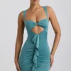 Zivanka Slinky Jersey Cut-Out Ruffle-Trim Miniklänning i havsgrönt Zivanka Slinky Jersey Cut-Out Ruffle-Trim Miniklänning i havsgrönt