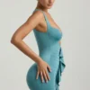 Zivanka Slinky Jersey Cut-Out Ruffle-Trim Miniklänning i havsgrönt Zivanka Slinky Jersey Cut-Out Ruffle-Trim Miniklänning i havsgrönt