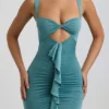 Zivanka Slinky Jersey Cut-Out Ruffle-Trim Miniklänning i havsgrönt Zivanka Slinky Jersey Cut-Out Ruffle-Trim Miniklänning i havsgrönt