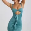 Zivanka Slinky Jersey Cut-Out Ruffle-Trim Miniklänning i havsgrönt Zivanka Slinky Jersey Cut-Out Ruffle-Trim Miniklänning i havsgrönt