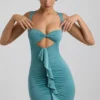 Zivanka Slinky Jersey Cut-Out Ruffle-Trim Miniklänning i havsgrönt Zivanka Slinky Jersey Cut-Out Ruffle-Trim Miniklänning i havsgrönt