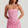 Ziya Embellished Draped Strapless A-Line Miniklänning i rosa Ziya Embellished Draped Strapless A-Line Miniklänning i rosa