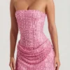 Ziya Embellished Draped Strapless A-Line Miniklänning i rosa Ziya Embellished Draped Strapless A-Line Miniklänning i rosa