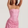 Ziya Embellished Draped Strapless A-Line Miniklänning i rosa Ziya Embellished Draped Strapless A-Line Miniklänning i rosa