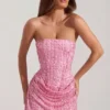 Ziya Embellished Draped Strapless A-Line Miniklänning i rosa Ziya Embellished Draped Strapless A-Line Miniklänning i rosa