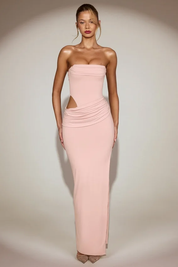 Zorya mjuk jersey bandeau maxiklänning med utskärningar i rosa Zorya mjuk jersey bandeau maxiklänning med utskärningar i rosa