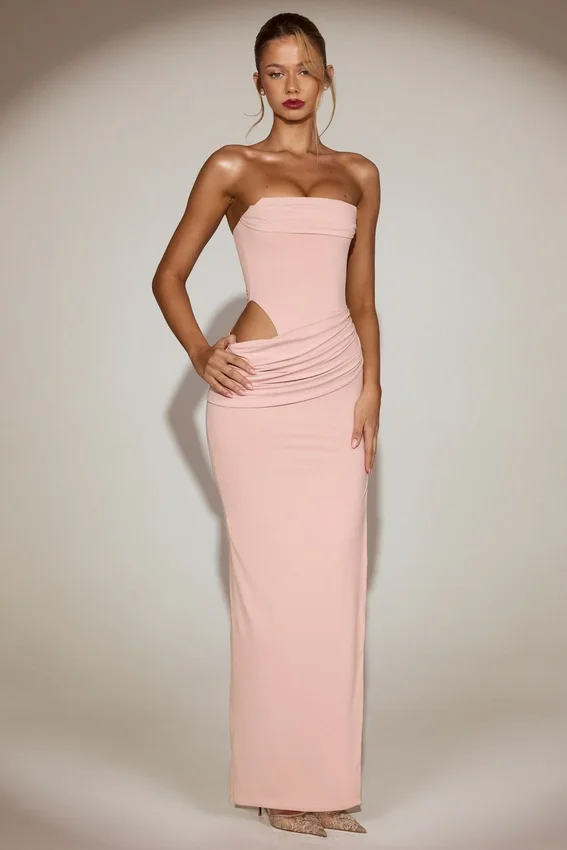 Zorya mjuk jersey bandeau maxiklänning med utskärningar i rosa Zorya mjuk jersey bandeau maxiklänning med utskärningar i rosa